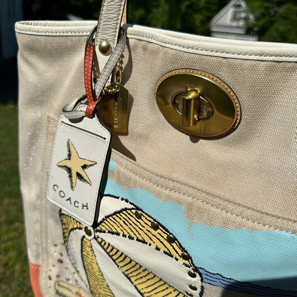 Coach x Pierre Le Tan 14962 Beach Umbrella Canvas Embellish Tote GUC 2010 - Picture 3 of 16